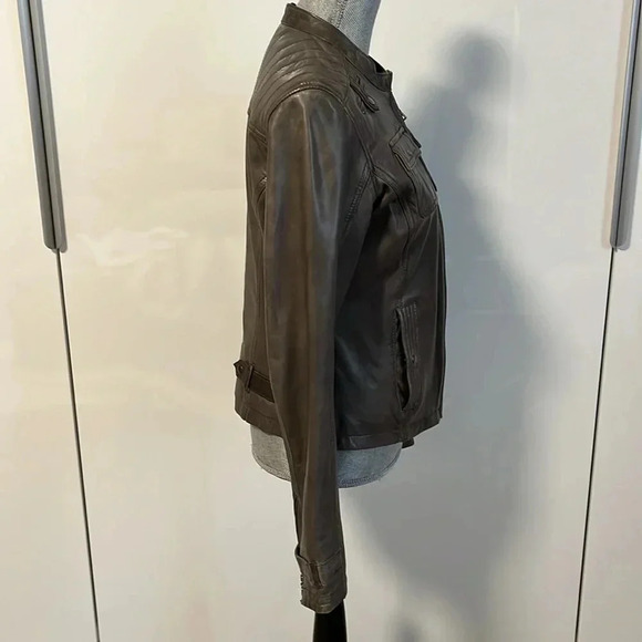 DANIER Taupe Brown Genuine Leather Moto Jacket Like New, Size S - Picture 7 of 13
